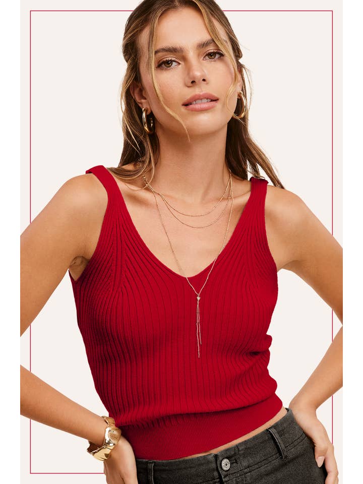 La Miel - Vendita all'ingrosso Top in maglia - Donna - Top crop senza maniche a costine con scollo a V morbido15