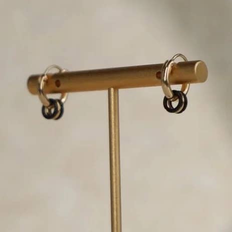 HUGGIE HOOP & BLACK/GOLD RINGS for wholesale by Rachel Nathan