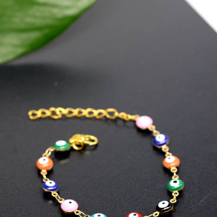 Three Witches Tea Shop - Wholesale Charm/Dangle Bracelet - Rainbow Mal de ojo, evil eye adjustable bracelet