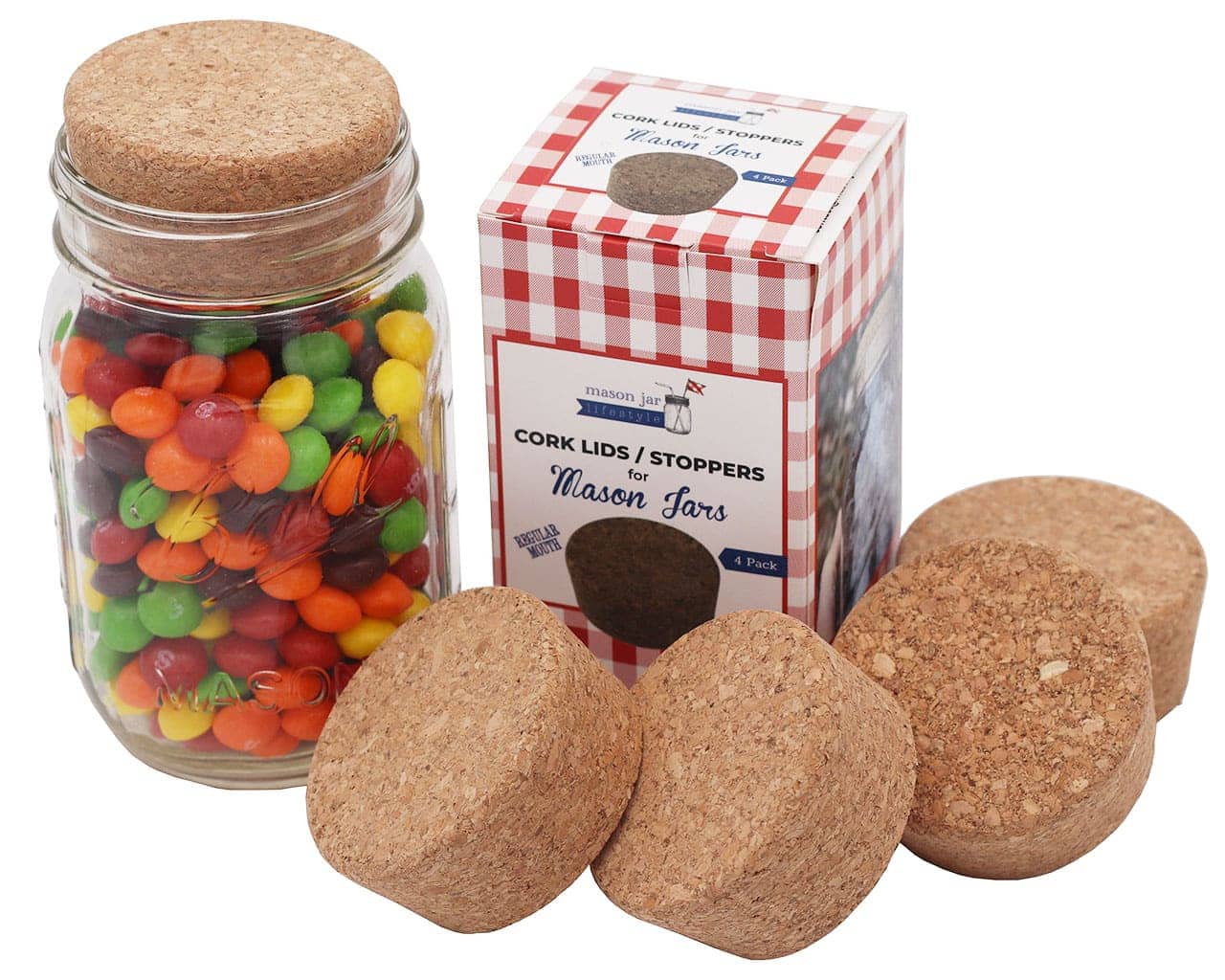 Mason Jar Lifestyle - Wholesale Food Storage Container - Cork Lid / Stopper for Mason Jars 4 Pack7