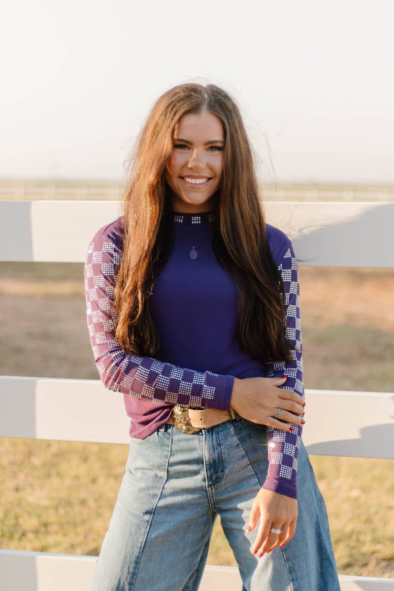 Sterling Kreek - Wholesale Blouse - Women's - Checked In Purple Mesh Top