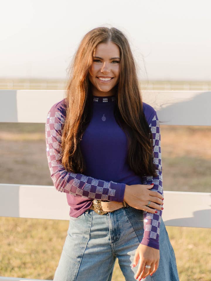 Sterling Kreek - Wholesale Blouse - Women's - Checked In Purple Mesh Top0