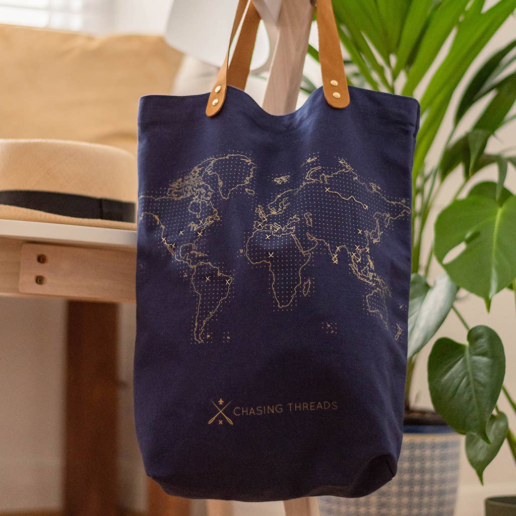 Chasing Threads - Wholesale Tote Bag - Unisex - Stitch Where You've Been Tote Bag Kit - Navy Cotton0