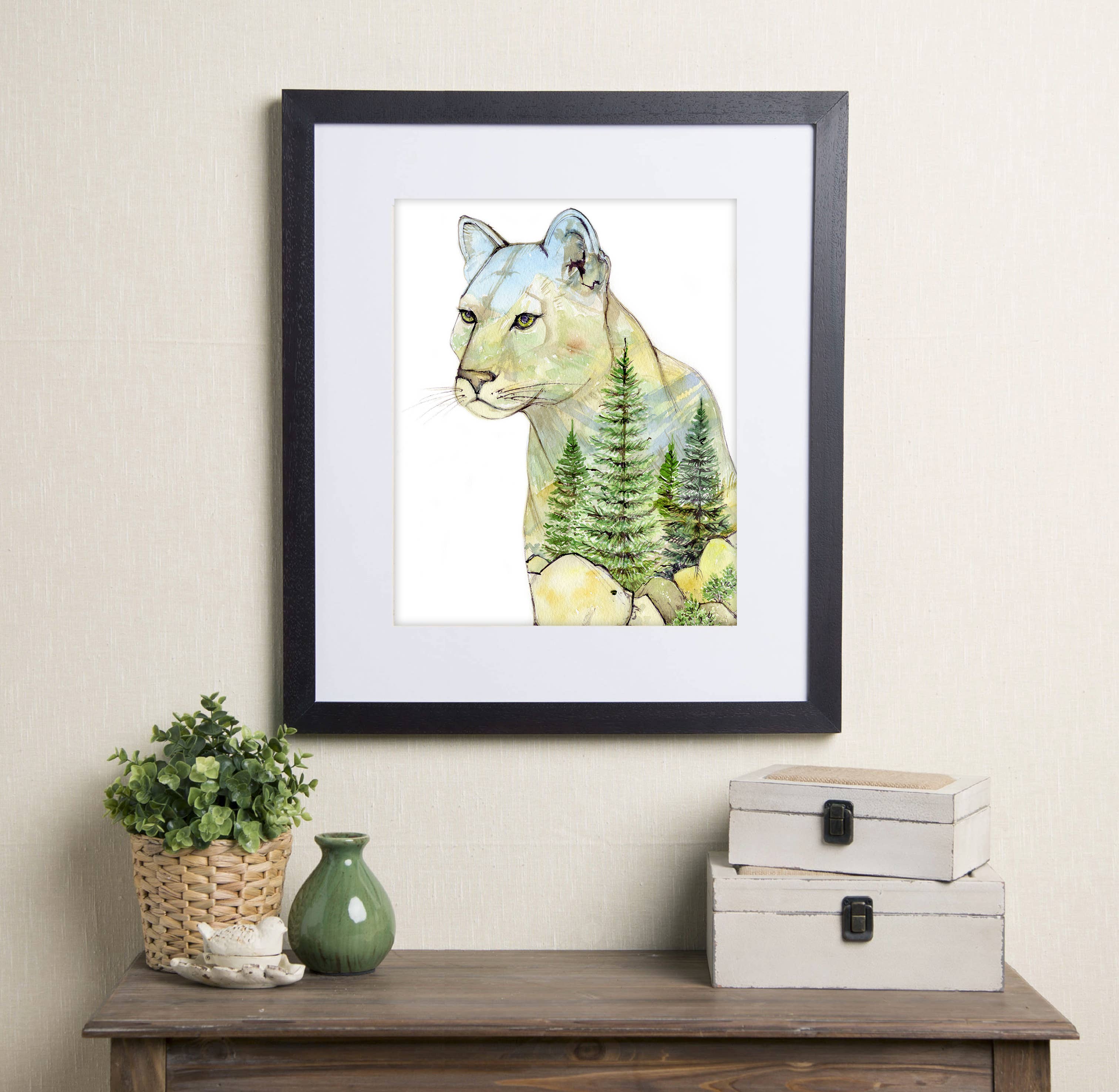 Elena Markelova Arts - Wholesale Art Print - Big Mountain Cat - Cougar Watercolor Art Print1