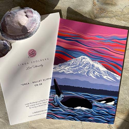 Linda Sholberg Art – Cartão de saudação diária por atacado – Orca - Chinelo Ballet - Cartão de Natação Mom/Calf (2 Tamanhos)2