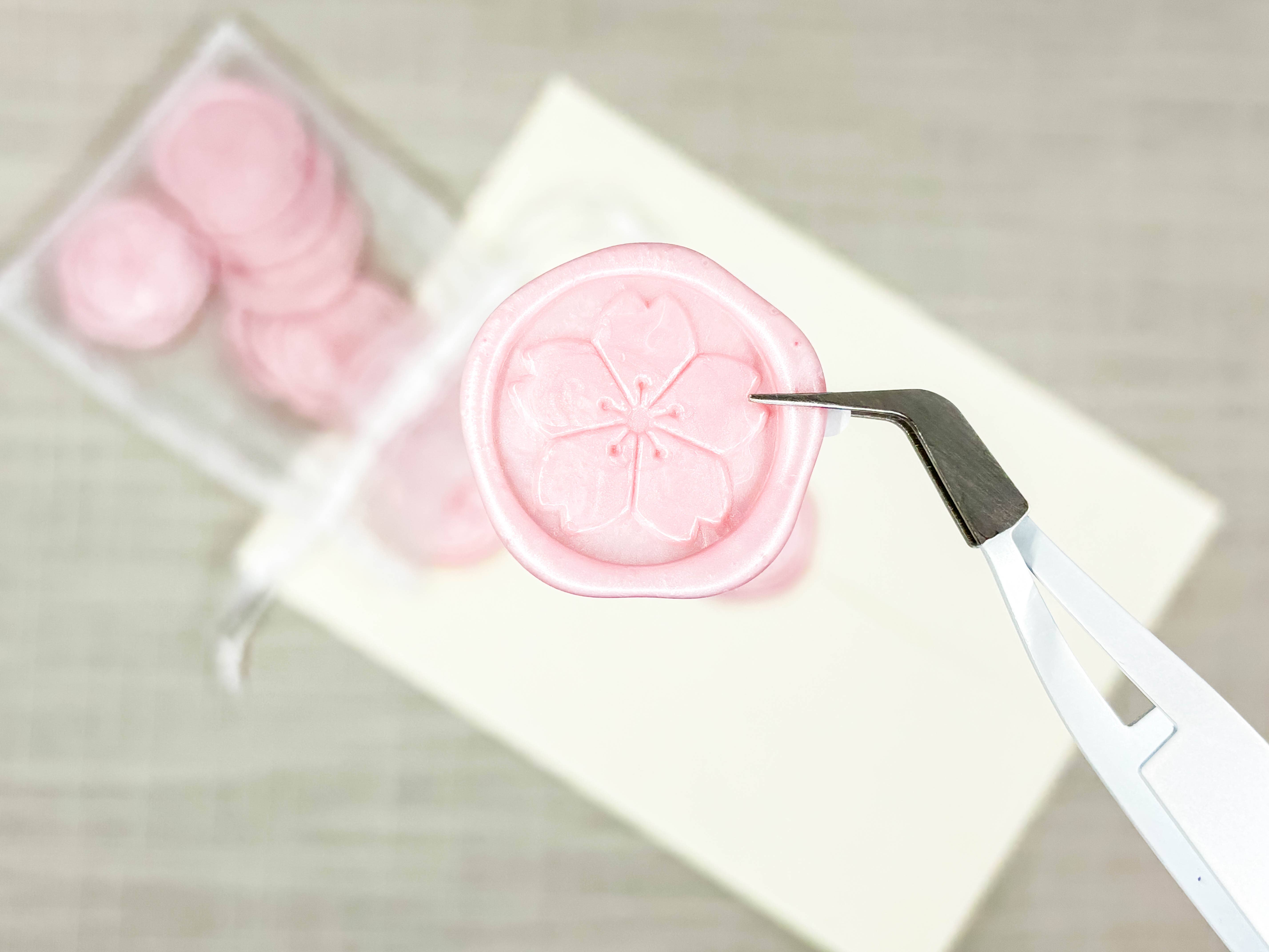 Zhi Wen Design - Wholesale Sealing Wax - Cherry Blossom Adhesive Wax Seals  Bag of 10 in Pearl Pink2