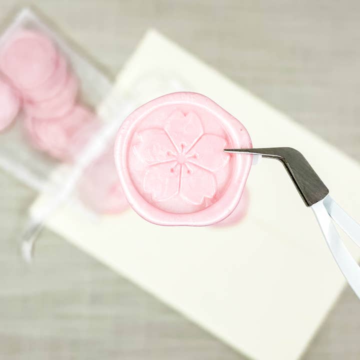 Zhi Wen Design - Wholesale Sealing Wax - Cherry Blossom Adhesive Wax Seals Bag of 10 in Pearl Pink2