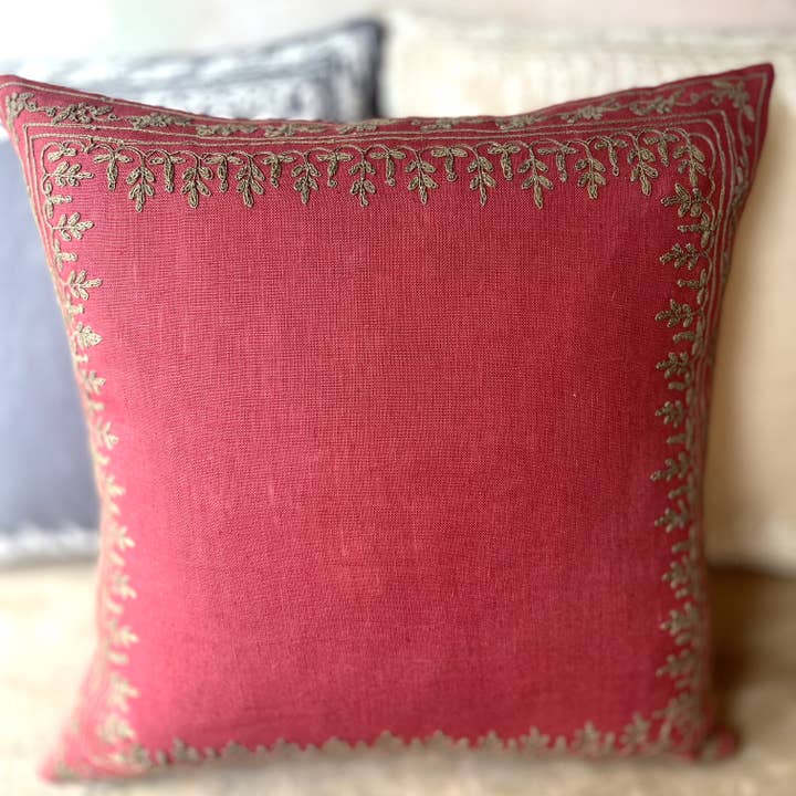 Dori Cadmium Embroidered Linen Cushion Cover for wholesale by Dormitory