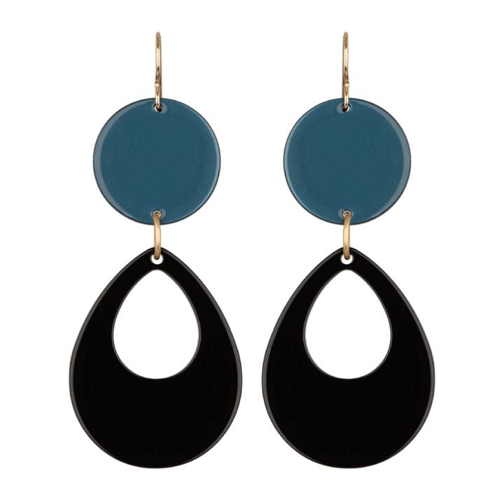 Solange: Schwarze Tropfenform mit extra großen Metallic-Schieferkreisen. für den Großhandel von Illuminated Me by Sharon Herrick, LLC