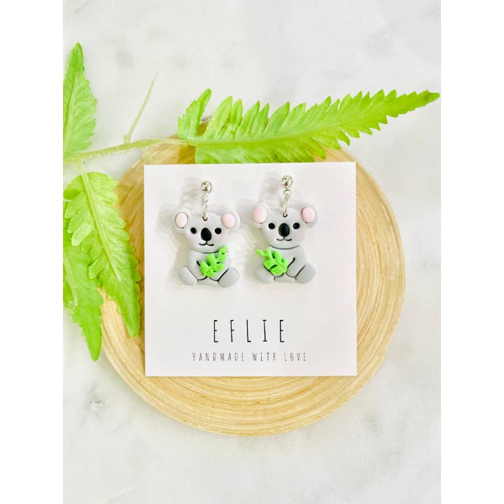 Eflie - Wholesale Dangle Earrings - Handmade Koala Clay Dangling Earrings for Animal Lovers