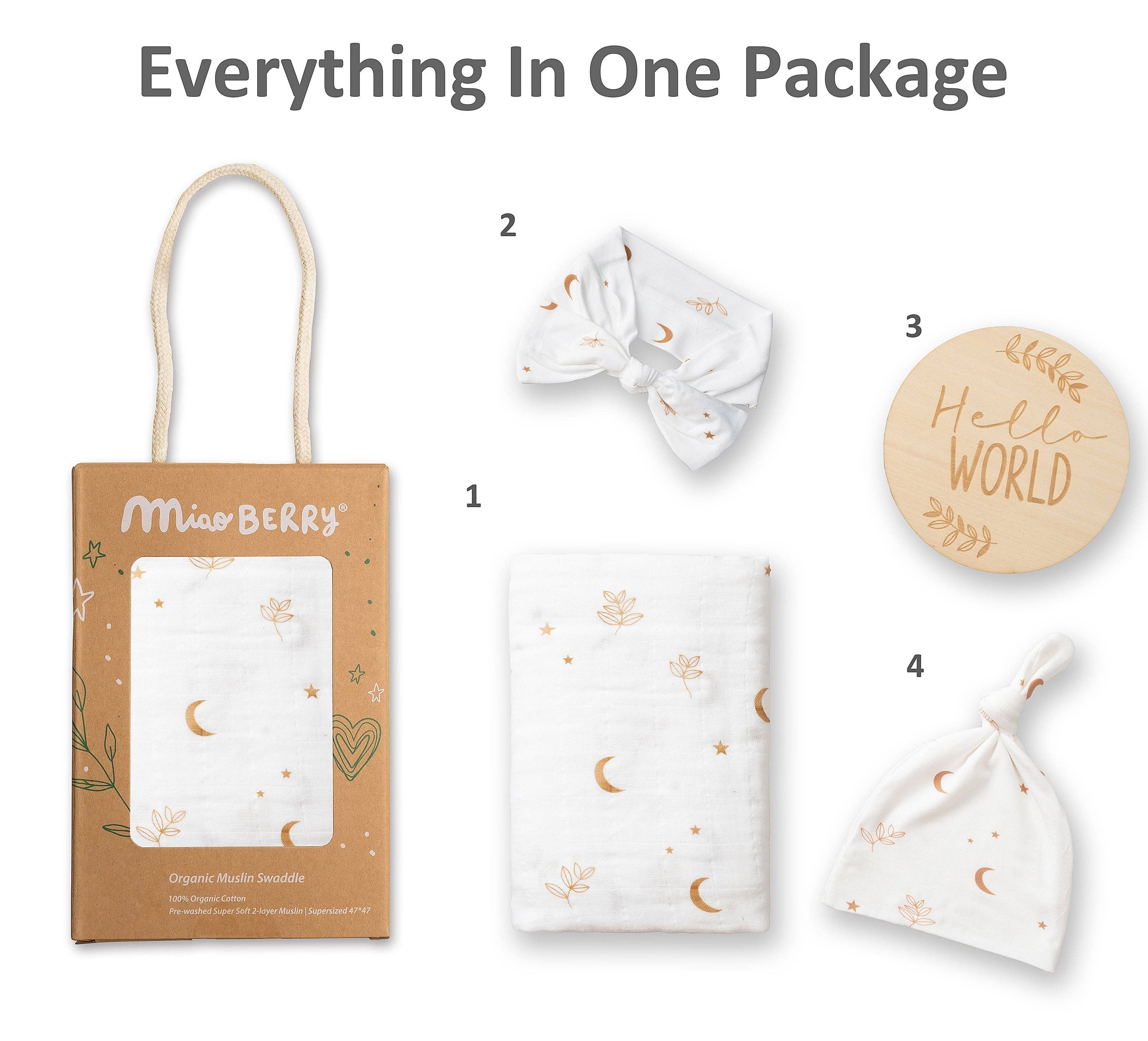 Miaoberry - Vendita all'ingrosso Set di copertine fascianti - Neonati - Set di Copertine in Mussola per Neonati in Cotone 100% Organico Miaoberry | Luna Boho in Bianco5