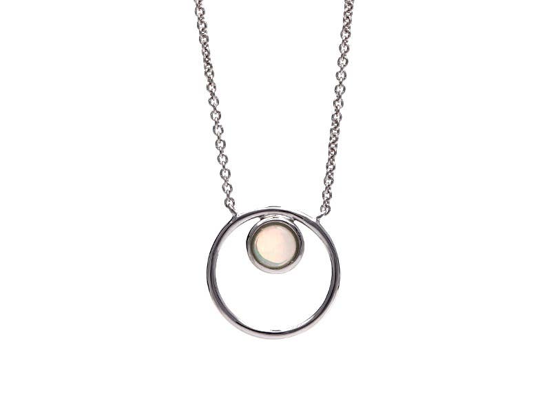 Round white opal necklace, sterling silver, length 42 + 3 cm for wholesale on Faire