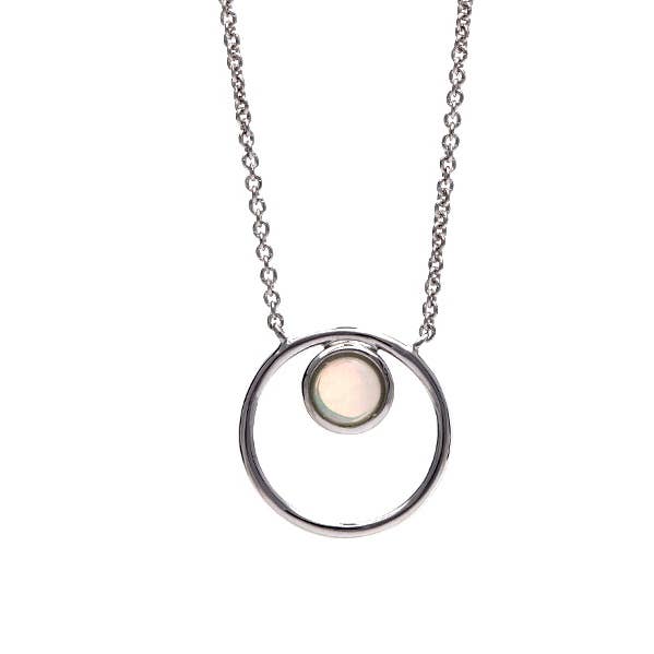 Round white opal necklace, sterling silver, length 42 + 3 cm for wholesale on Faire0