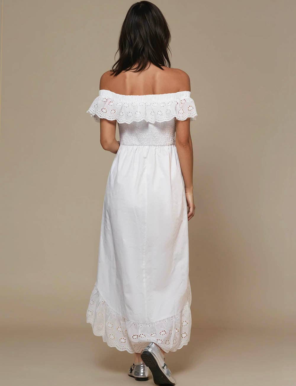 Blanc Robe Midi Épaules Dénudées à Œillets Floraux pour Femmes SKD50298 en vente sur Faire10