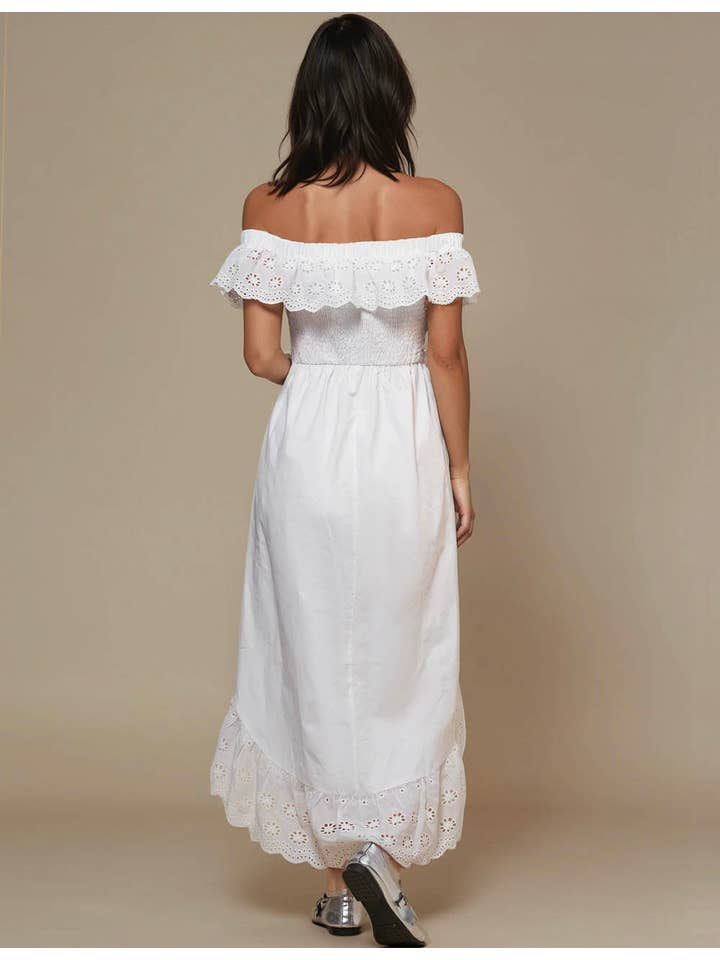 Blanc Robe Midi Épaules Dénudées à Œillets Floraux pour Femmes SKD50298 en vente sur Faire10