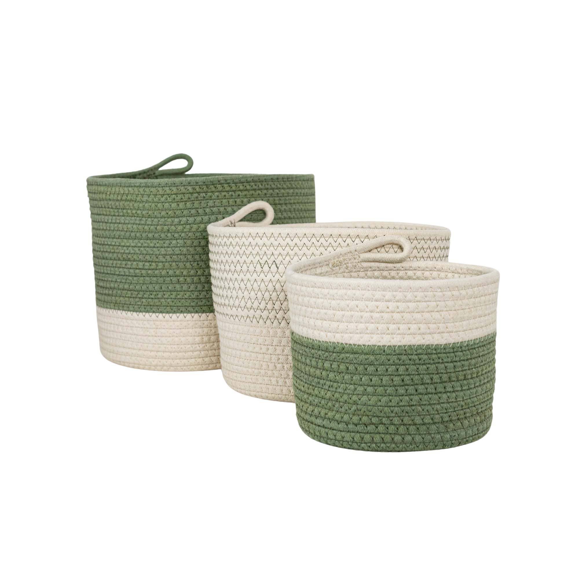 Foreside Home & Garden - Wholesale Basket - SALE - Polly Set 3 Color Block Baskets Green Cotton5