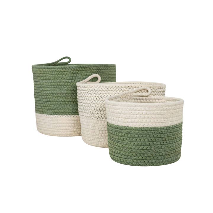 Foreside Home & Garden - Wholesale Basket - SALE - Polly Set 3 Color Block Baskets Green Cotton5