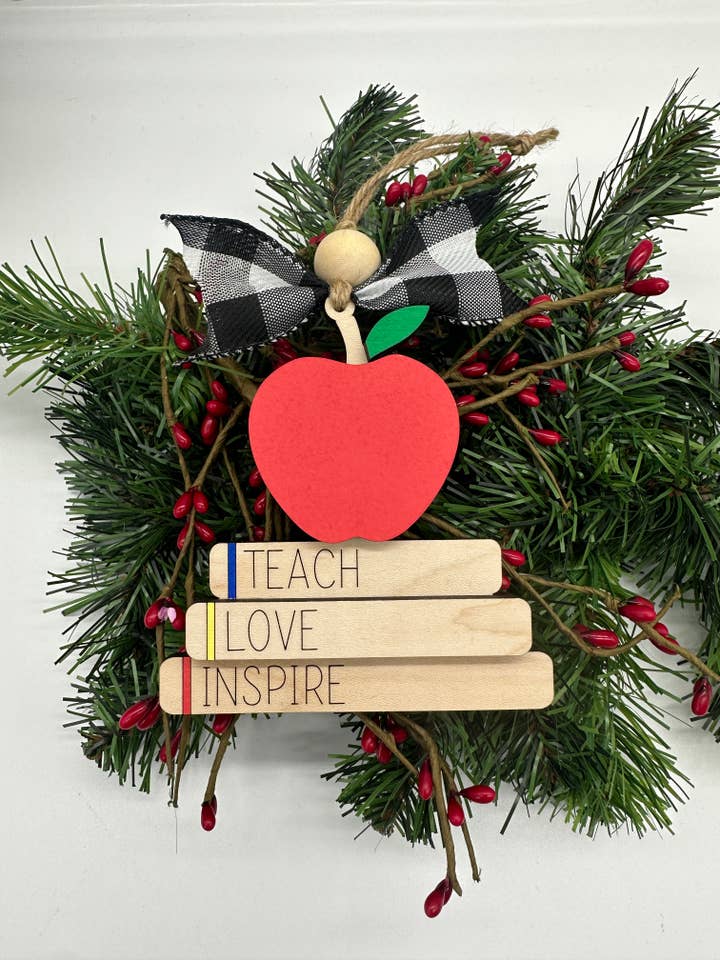 Teach, Love, Inspire Teacher Ornament, Christmas Ornament for wholesale by Falcon Ridge Designs LLC