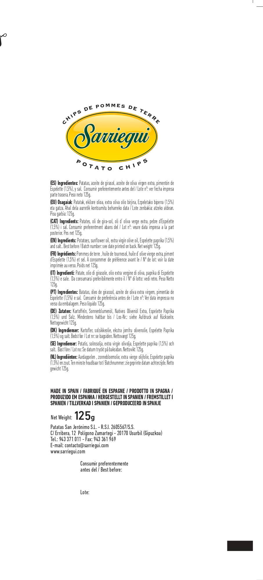 Chips Sarriegui – Großhandel Chips – KARTOFFELCHIPS 125G MIT ESPELETTE-PAPRIKA6