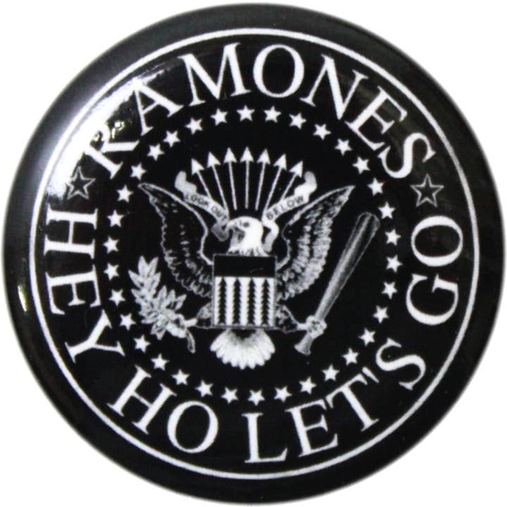 Pin-on Button -1.25" The Ramones Hey Ho Let's Go! Punk Music for wholesale by Square Deal Recordings & Supplies