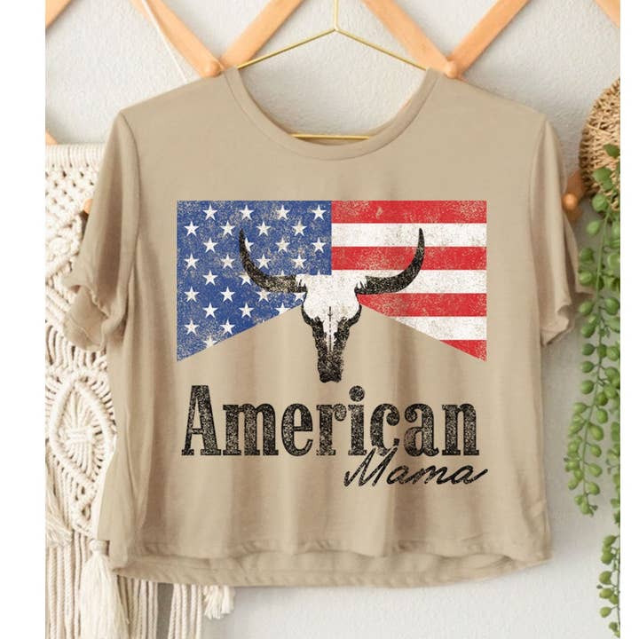 AMERICAN MAMA GRAPHIC CROP TOP for wholesale by HRTandLUV