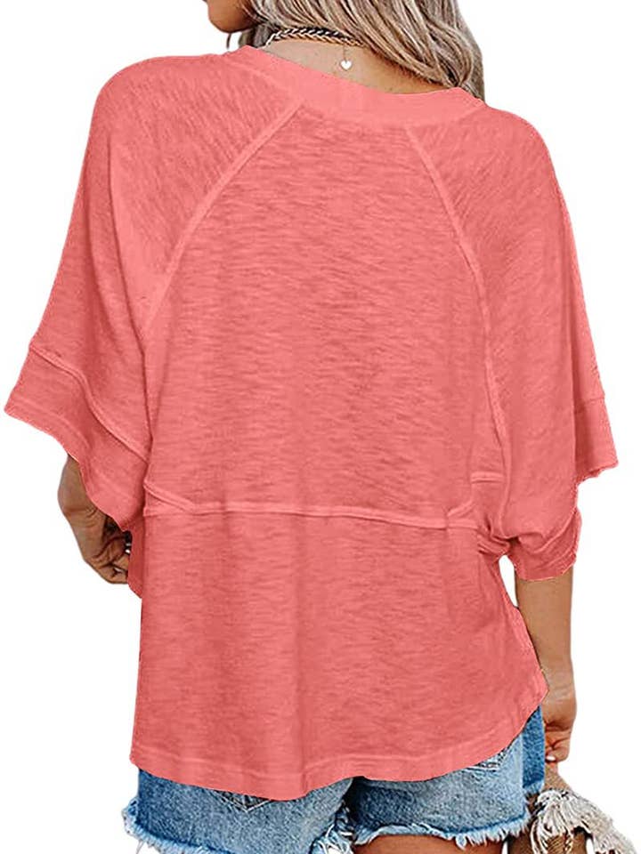 SALINA TRADING INC - Wholesale T-Shirt - Women's - Women Casual Stitching Solid Color Flared Sleeve T-Shirt7