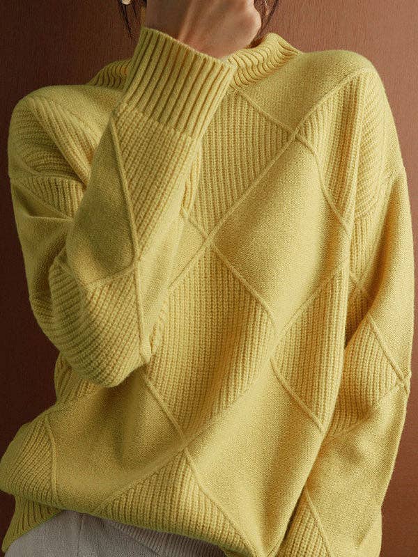 ShieldChic - Wholesale Knit Sweater - Women's - Loose Jacquard Solid Color High-Neck Sweater Tops0