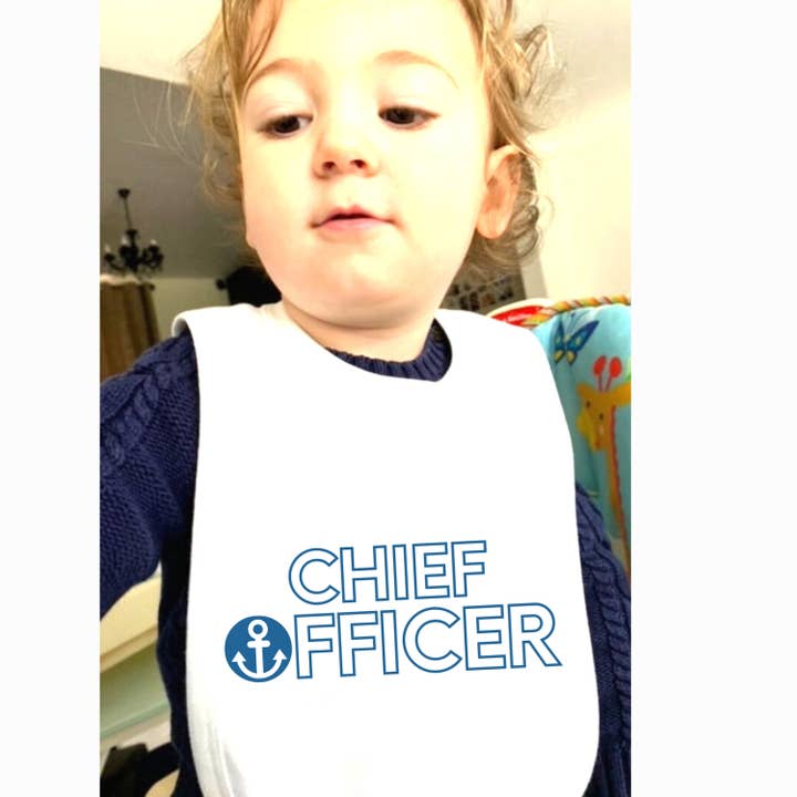 Chief officer Baby Bib, new dad bib for a boating dad 0-24 months for wholesale by Giftieness