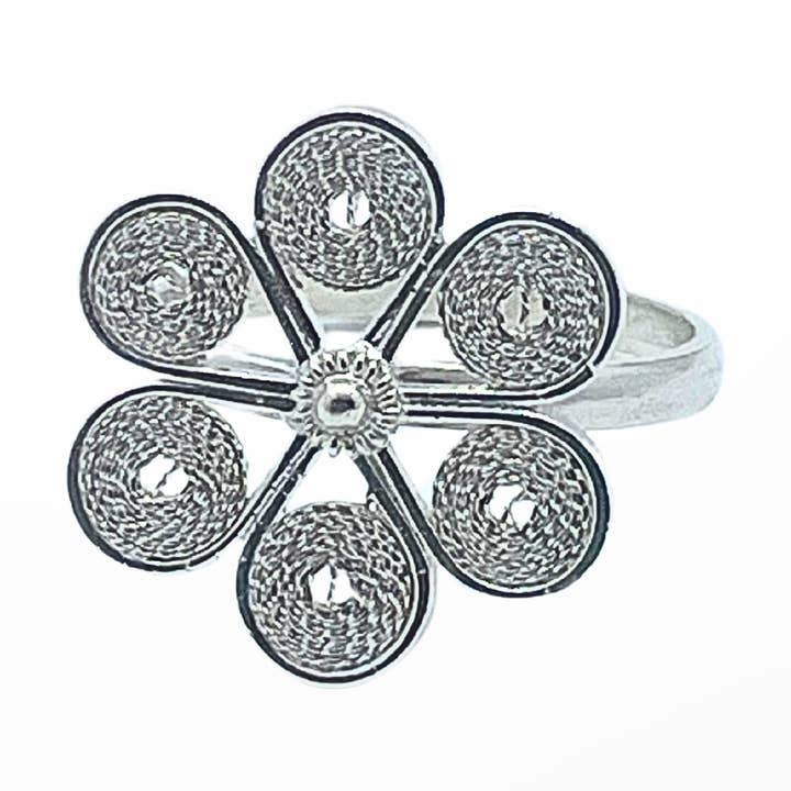 Vanessa Flower Thin Ring Filigree Silver for wholesale by Alejandra Collective