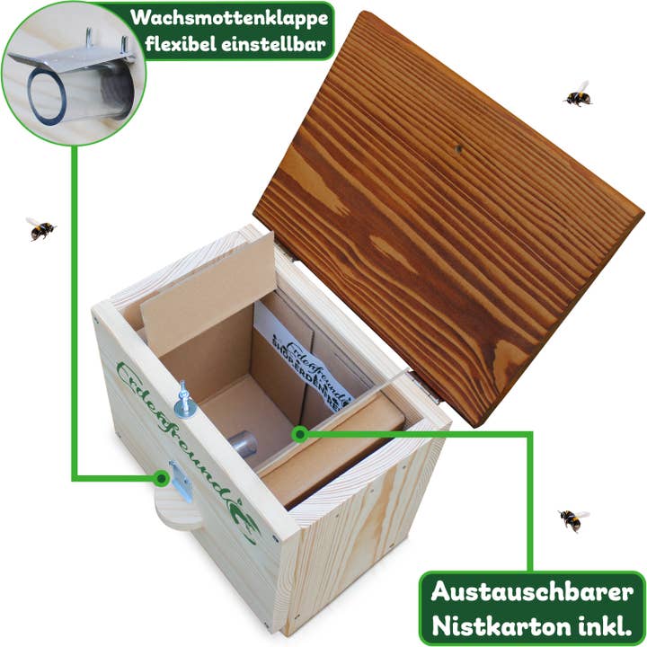 Erdenfreund – Großhandel Vogelhäuser – ERDENFREUND® Hummelhaus mit Wachsmottenklappe