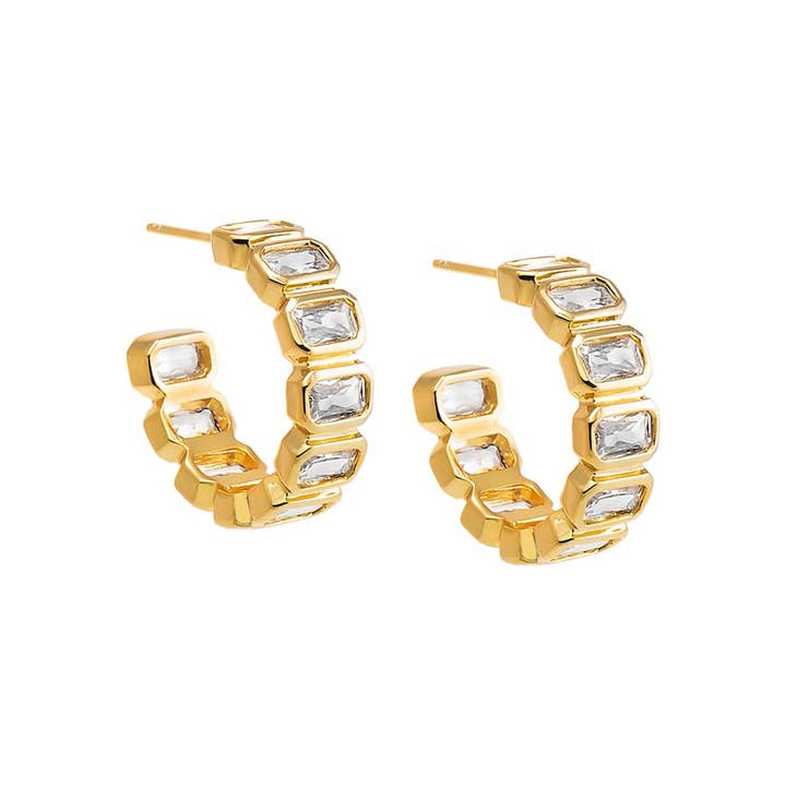 By Adina Eden - Wholesale Hoop Earrings - Colored Bezel Baguette Open Hoop Earring