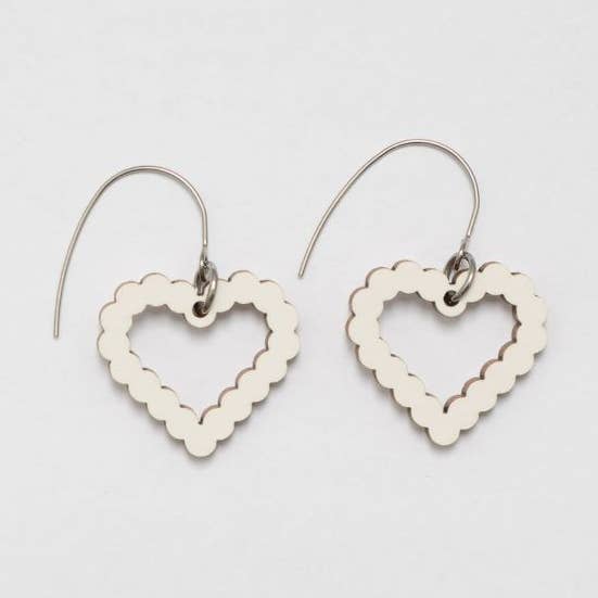 Bubble Heart Wooden Earrings White for wholesale by Unique Ella