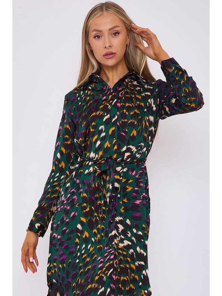 verde Mini abito camicia in raso a bolle con stampa leopardata smeraldo in vendita all'ingrosso su Faire3