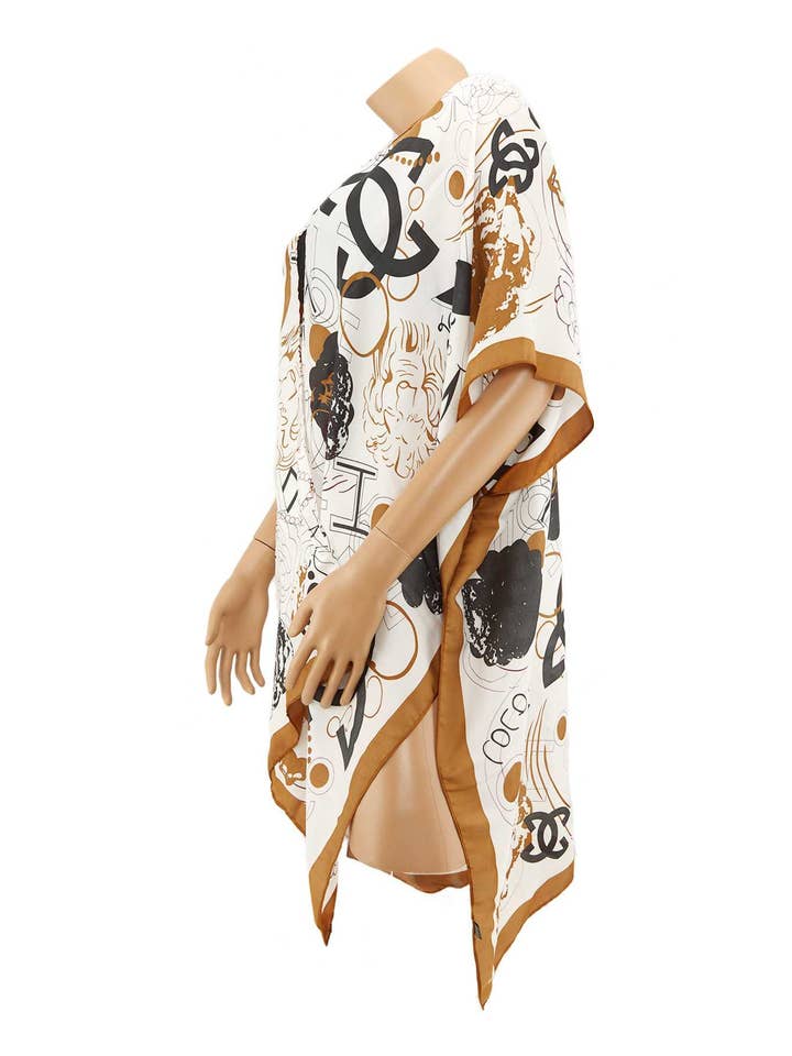 Khaki FANCY PATTERN PRINT KIMONO NK260 for wholesale on Faire1