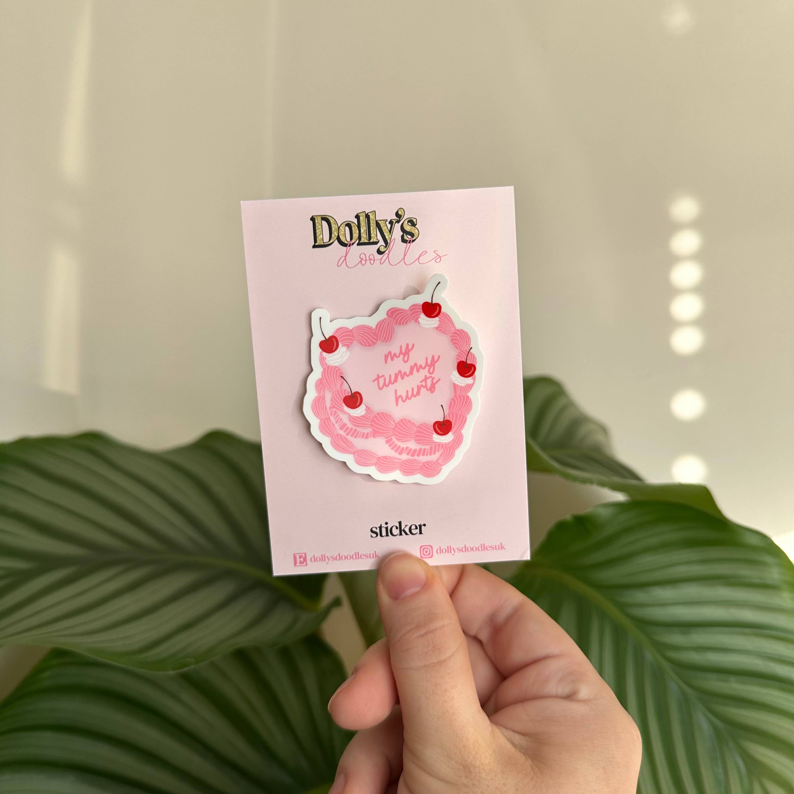 Dolly’s Doodles - Wholesale Sticker - Matte Sticker | My Tummy Hurts Retro Vintage Cake Pink Gift