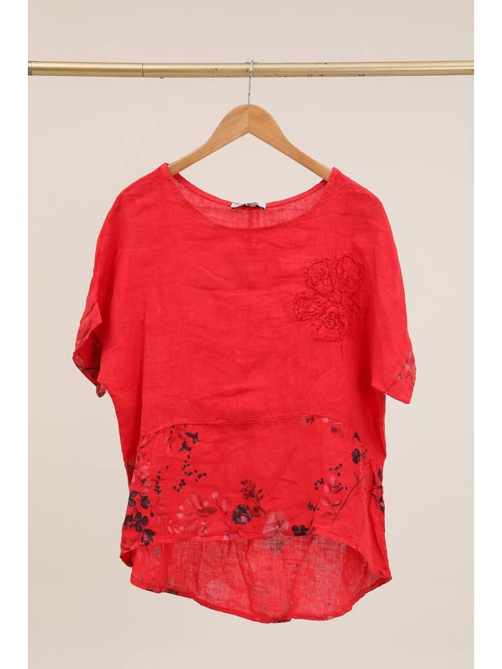 LÉA & LUC - Wholesale Tunic - Women's - Printed blouse with a flower in 100% Linen REF. 120623