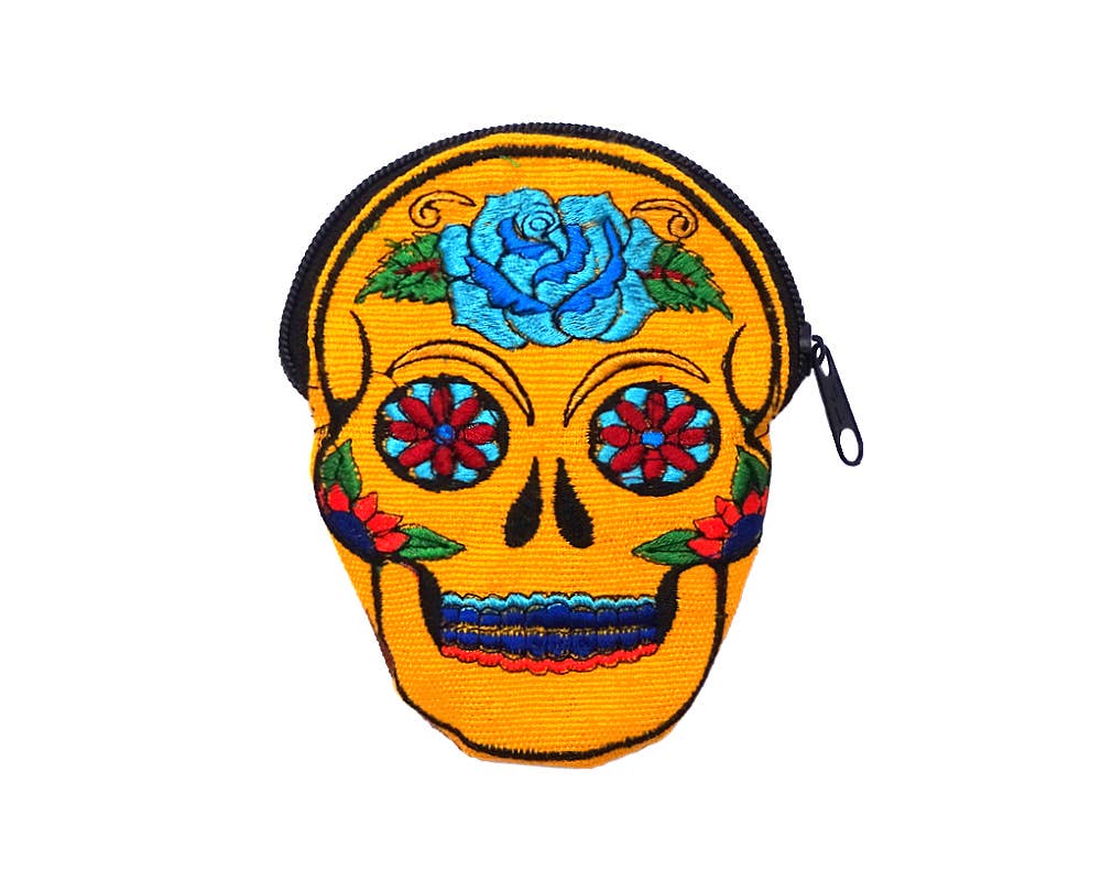 Pichincha - Wholesale Coin Purse - Women's - Sugar Skull Face Embroidered Floral Suede Coin Purse Pouch6
