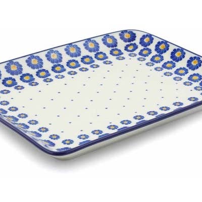 Platter 10" Blue Zinnia Theme for wholesale by Polmedia Polish Pottery