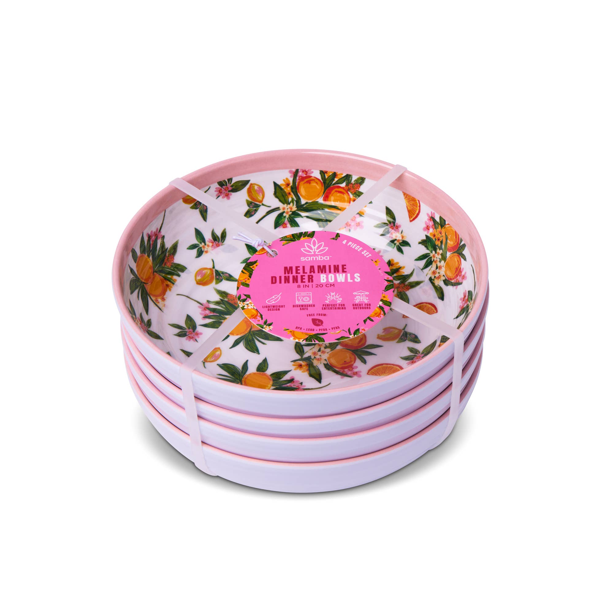 Core Home - Wholesale Bowl - Set of 4 Melamine Dinner Bowls - Pink Lemons0