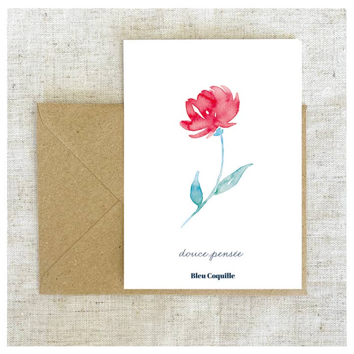 Bleu Coquille - Wholesale Postcard - Stationery Postcard - Sweet Thought (Red Rose)