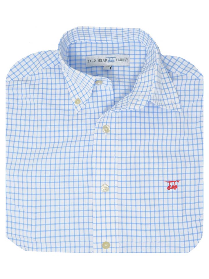 Islander Button Down - White w/ Bell Checks for wholesale by Bald Head Blues