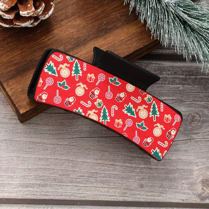 JOSSLYN by wall to wall - Wholesale Hair Clip - Women's - FAUX LEATHER CHRISTMAS HOLIDAY HAIR CLAW PIN | 40H801