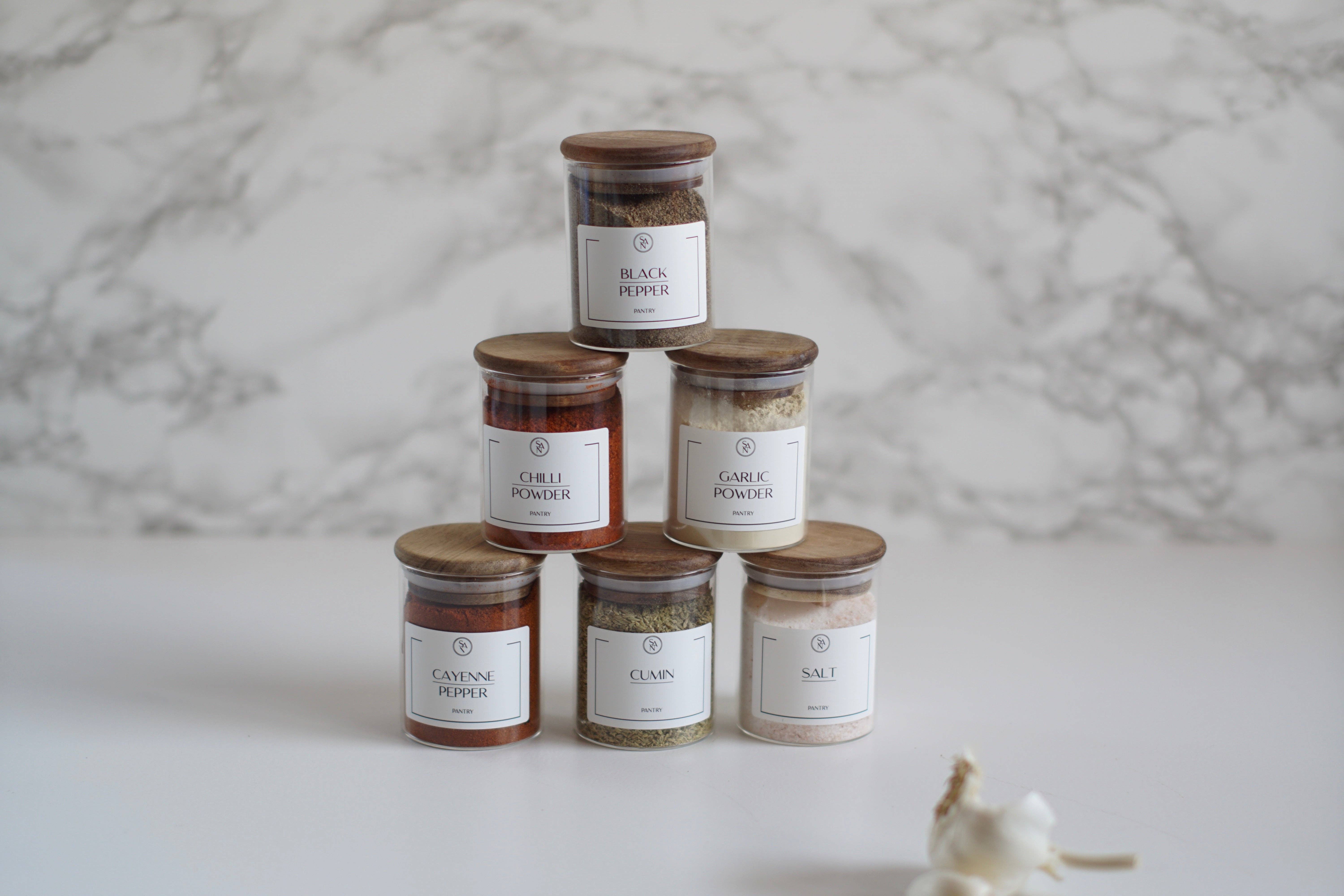 So At Nature - Wholesale Jar - Round Glass Spice Jars With Labels  Airtight Acacia Wooden L10