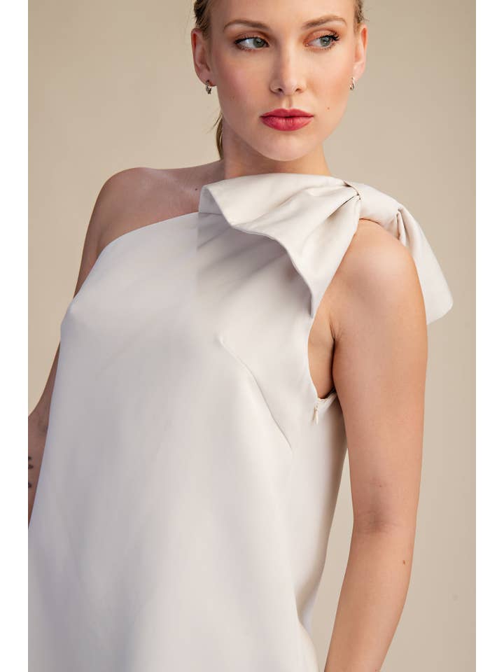 Glam - Wholesale Dress - Women's - Bow One Shoulder Mini Dress2