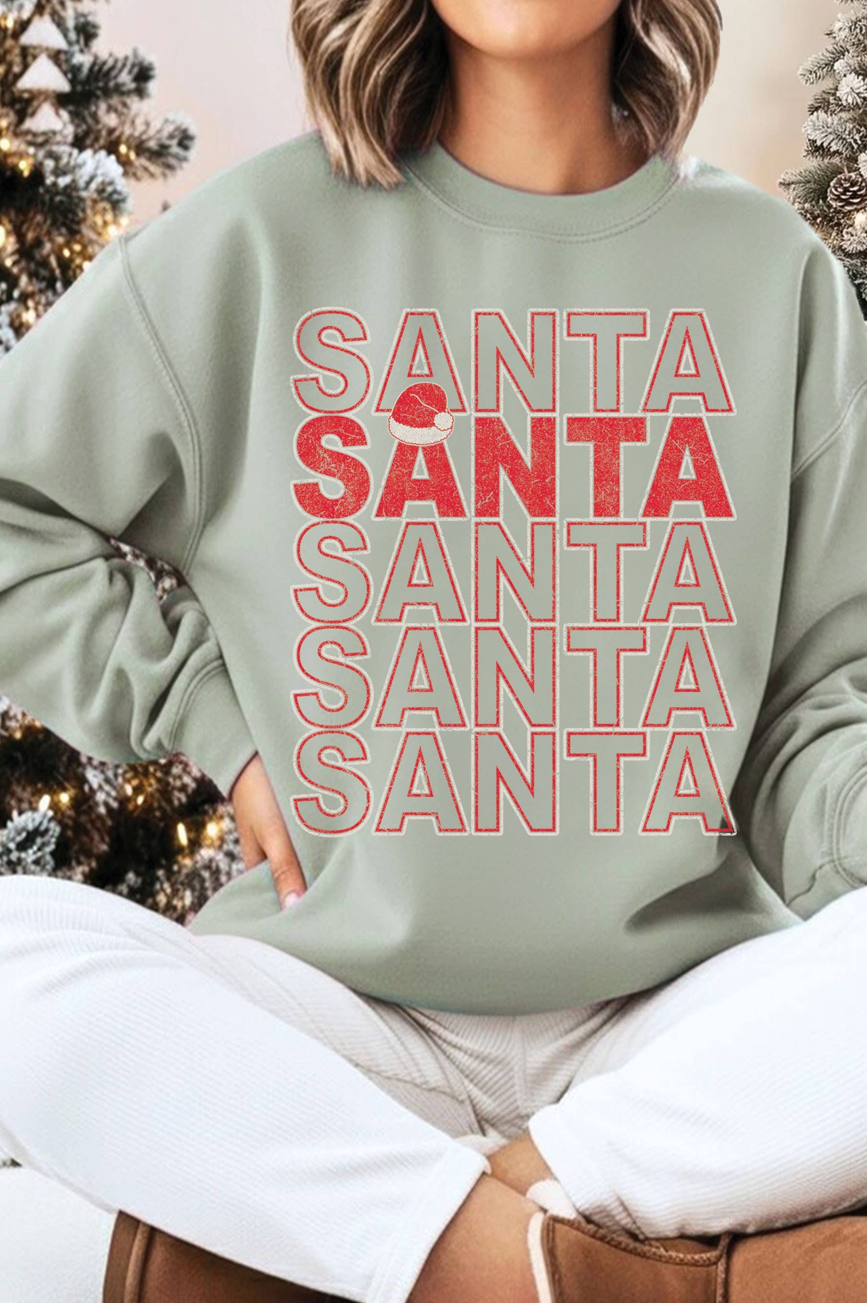 Rustee Clothing - Wholesale Graphic sweatshirt – Women’s - SANTA HAT PUFF GRAPHIC BRUSHED SWEATSHIRTS 5