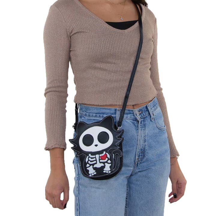 COMECO INC – wholesale Crossbody bag – Women's – Glow in the Dark Sugar Skull Cat Crossbody Bag