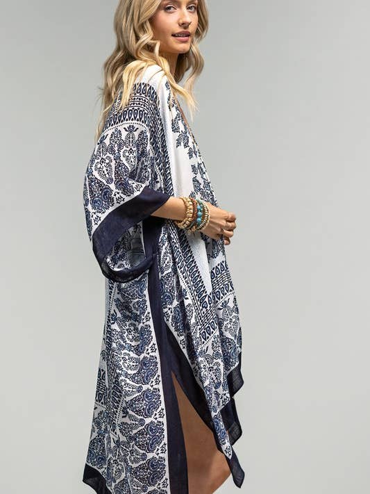 WHITE NAVY Paisley and Damask Print Kimono for wholesale on Faire1