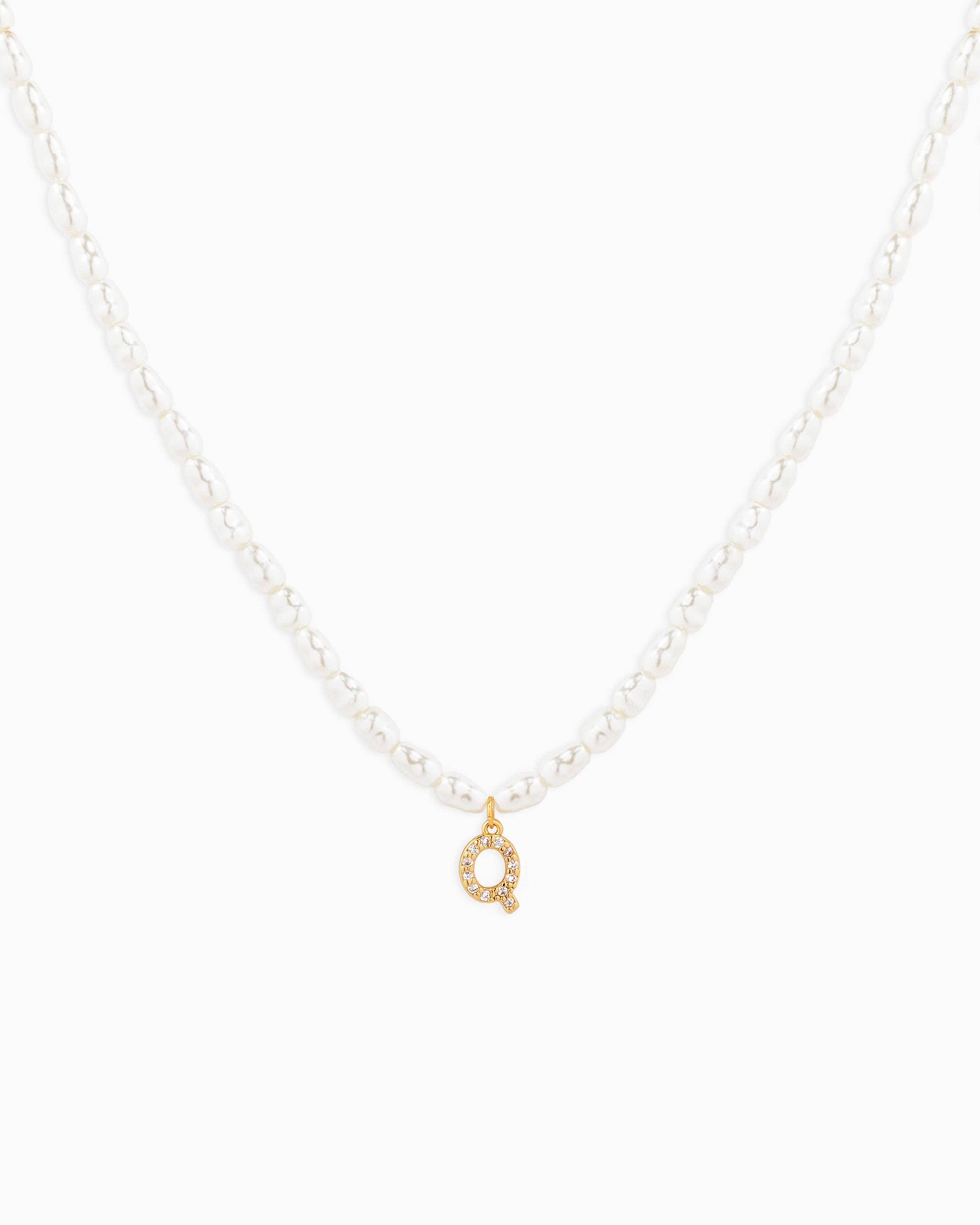 Sessori - Wholesale Pendant/Charm Necklace - CZ Pave Letter Pendant Acrylic Pearl Necklace16