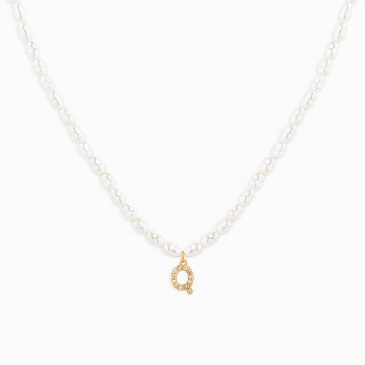 Sessori - Wholesale Pendant/Charm Necklace - CZ Pave Letter Pendant Acrylic Pearl Necklace16