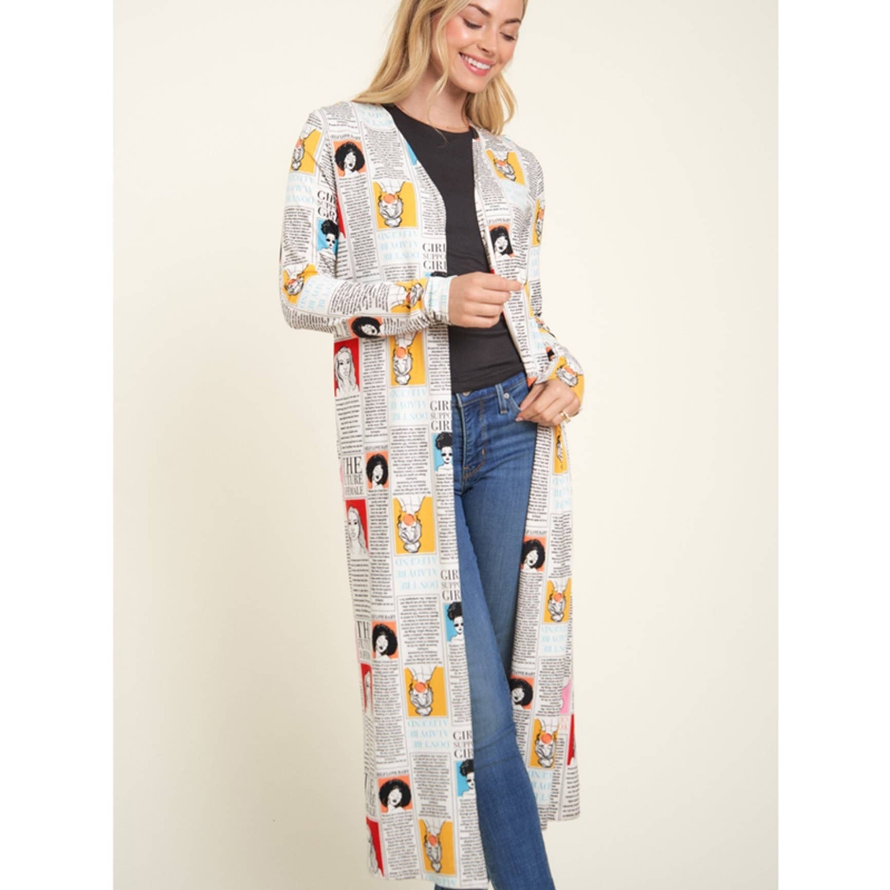 Timeless - Wholesale Cardigan - Women's - Knee Length Printed Long Sleeve Cardigan15